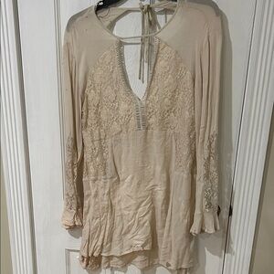Chic Beige Lace Long Sleeve Dress